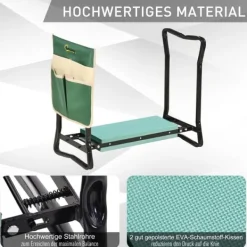 Hot Havebænk med knæpude, 58x28x49 cm, Grøn Støtte Med Hjul, Sæder & Knæbeskyttelse Til Havepleje