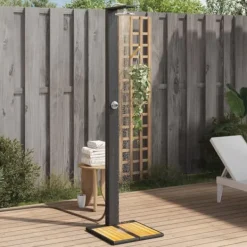 Spa & Udendørsbad^Havebruser i polyrattan med akacietræ - Udendørs bruser | Farve: Sort | Størrelse: 50x55x224 cm