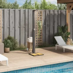 Spa & Udendørsbad^Havebruser i polyrattan med akacietræ - Udendørs bruser | Farve: Sort | Størrelse: 50x55x224 cm