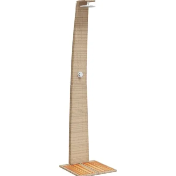 Havebruser i polyrattan med akacietræ - Fritstående udendørs bruser | Størrelse: 55x60x224 cm | Farve: Beige Spa & Udendørsbad