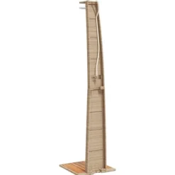 Havebruser i polyrattan med akacietræ - Fritstående udendørs bruser | Størrelse: 55x60x224 cm | Farve: Beige Spa & Udendørsbad