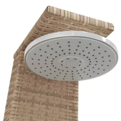 Havebruser i polyrattan med akacietræ - Fritstående udendørs bruser | Størrelse: 55x60x224 cm | Farve: Beige Spa & Udendørsbad