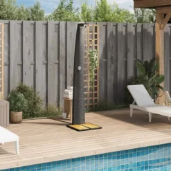 Best Havebruser i polyrattan med akacietræ - Udendørs brusebad | Størrelse: 55x60x224 cm | Farve: Sort Spa & Udendørsbad