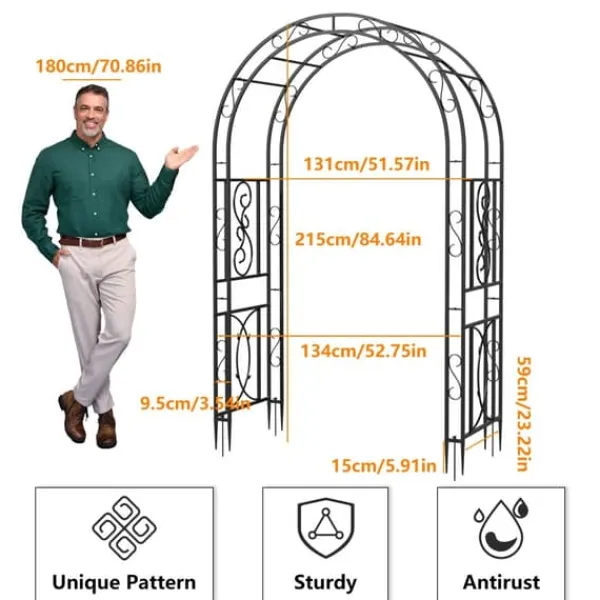 Discount Havebue & Espalier - Gotisk Bue - 216 cm Høj - Pulverlakeret Jern - Til Klatreplanter & Bryllup - Udendørs - Sort Buer, Spalier, Lysthuse Uden Tag