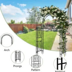 Discount Havebue & Espalier - Gotisk Bue - 216 cm Høj - Pulverlakeret Jern - Til Klatreplanter & Bryllup - Udendørs - Sort Buer, Spalier, Lysthuse Uden Tag