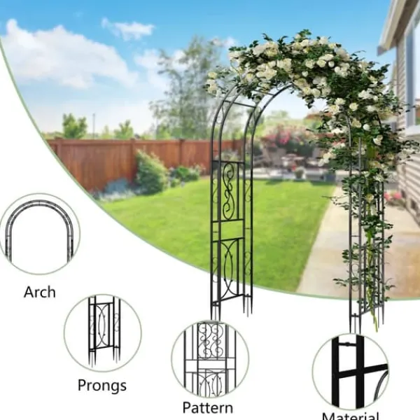 Discount Havebue & Espalier - Gotisk Bue - 216 cm Høj - Pulverlakeret Jern - Til Klatreplanter & Bryllup - Udendørs - Sort Buer, Spalier, Lysthuse Uden Tag