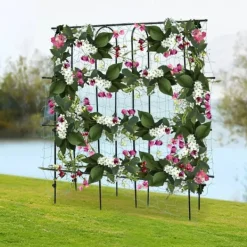 Online Havebue - Espalier med net - Rustbestandigt stål & PE - Mål 180×30×180 cm - Rør Ø16 mm - Til klatreplanter - Sort Krukker & Plantebeholdere