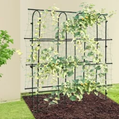 Online Havebue - Espalier med net - Rustbestandigt stål & PE - Mål 180×30×180 cm - Rør Ø16 mm - Til klatreplanter - Sort Krukker & Plantebeholdere