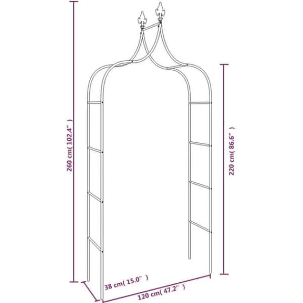Clearance Havebuer 2 stk. - Romantisk havebue i pulverlakeret stål | Størrelse: 120x38x260 cm | Farve: Sort Buer, Spalier, Lysthuse Uden Tag