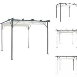New Havebuer, espalierer & pergolaer - Living pergola med tilbagetrækkeligt tag 3x3 m stål cremefarvet Buer, Spalier, Lysthuse Uden Tag