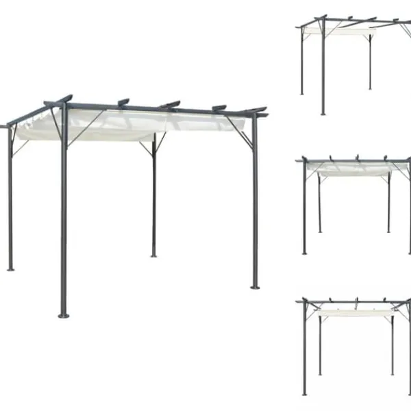 New Havebuer, espalierer & pergolaer - Living pergola med tilbagetrækkeligt tag 3x3 m stål cremefarvet Buer, Spalier, Lysthuse Uden Tag
