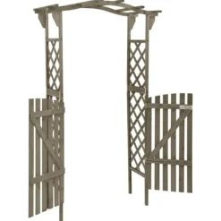 Clearance Havebuer, espalierer & pergolaer - Living pergola med låge 116x40x204 cm massivt grantræ grå Buer, Spalier, Lysthuse Uden Tag
