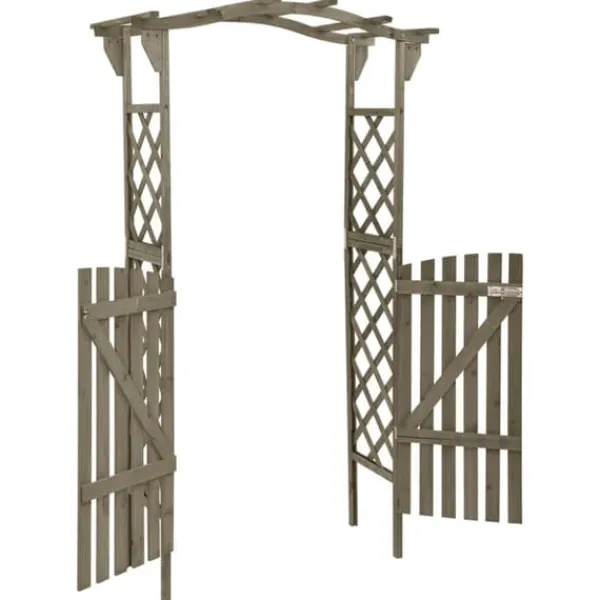 Clearance Havebuer, espalierer & pergolaer - Living pergola med låge 116x40x204 cm massivt grantræ grå Buer, Spalier, Lysthuse Uden Tag