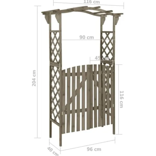 Clearance Havebuer, espalierer & pergolaer - Living pergola med låge 116x40x204 cm massivt grantræ grå Buer, Spalier, Lysthuse Uden Tag