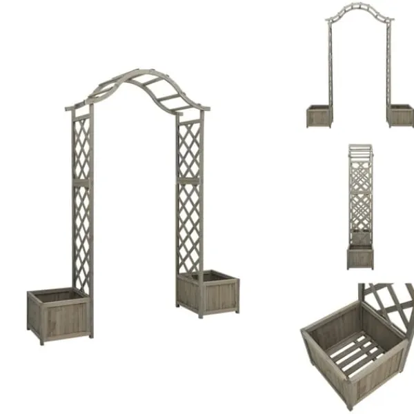Buer, Spalier, Lysthuse Uden Tag^Havebuer, espalierer & pergolaer - Living havepergola med plantekasse massivt fyrretræ grå