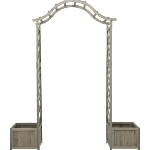 Buer, Spalier, Lysthuse Uden Tag^Havebuer, espalierer & pergolaer - Living havepergola med plantekasse massivt fyrretræ grå