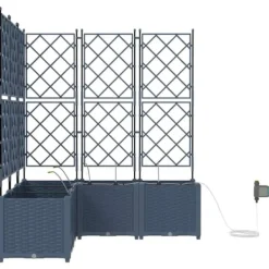 Plantningsbænke^Havedåse med automatisk vanding - Plantekasse i stål | Farve: Grå | Størrelse: 120x120x142 cm