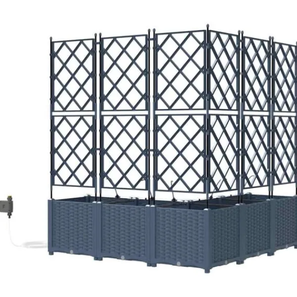 Plantningsbænke^Havedåse med automatisk vanding - Plantekasse i stål | Farve: Grå | Størrelse: 120x120x142 cm