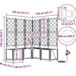 Plantningsbænke^Havedåse med automatisk vanding - Plantekasse i stål | Farve: Grå | Størrelse: 120x120x142 cm