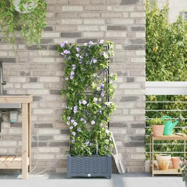 Online Havedåse med automatisk vanding - Rektangulær plantekasse i stål | Farve: Lysegrå | Størrelse: 40x40x126 cm Krukker & Plantebeholdere