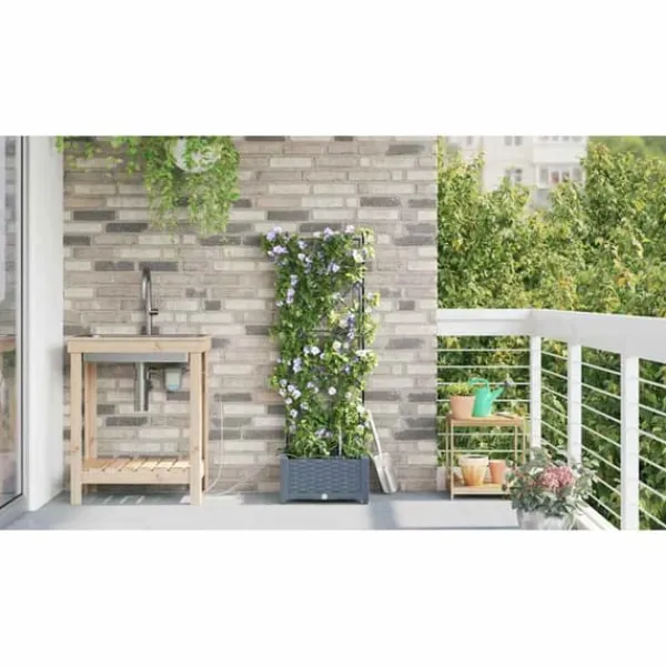 Online Havedåse med automatisk vanding - Rektangulær plantekasse i stål | Farve: Lysegrå | Størrelse: 40x40x126 cm Krukker & Plantebeholdere