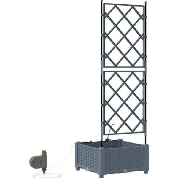 Online Havedåse med automatisk vanding - Rektangulær plantekasse i stål | Farve: Lysegrå | Størrelse: 40x40x126 cm Krukker & Plantebeholdere