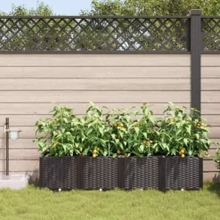 Havedåse med automatisk vanding - Moderne plantekasse i stål | Størrelse: 160x40x37,5 cm | Farve: Brun Plantningsbænke