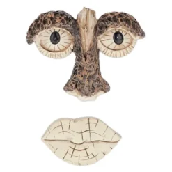 Havedekorationer^Havefigur, 2-delt træansigt, 10x13x2,5 cm, Brun