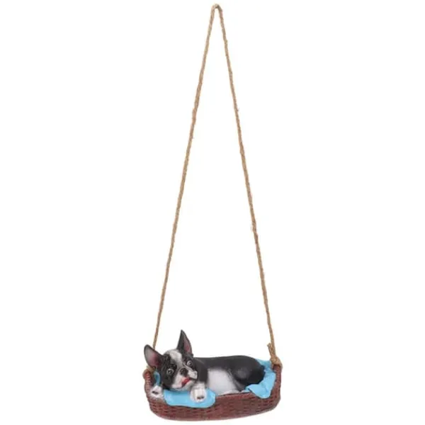 Best Havehundestatue Udendørs Harpiks Gynge Ornament Hængende Dekoration Hjem Bulldog Dyr Gave Sort Havedekorationer