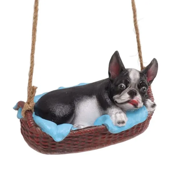 Best Havehundestatue Udendørs Harpiks Gynge Ornament Hængende Dekoration Hjem Bulldog Dyr Gave Sort Havedekorationer