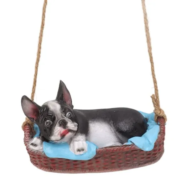 Best Havehundestatue Udendørs Harpiks Gynge Ornament Hængende Dekoration Hjem Bulldog Dyr Gave Sort Havedekorationer