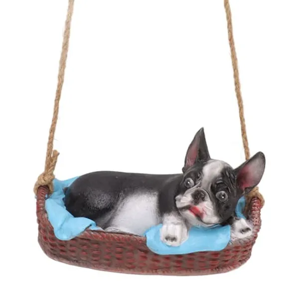 Best Havehundestatue Udendørs Harpiks Gynge Ornament Hængende Dekoration Hjem Bulldog Dyr Gave Sort Havedekorationer