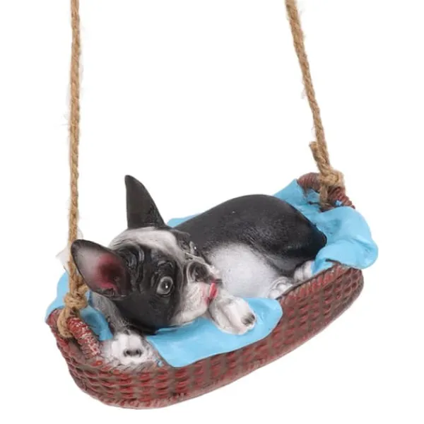 Best Havehundestatue Udendørs Harpiks Gynge Ornament Hængende Dekoration Hjem Bulldog Dyr Gave Sort Havedekorationer