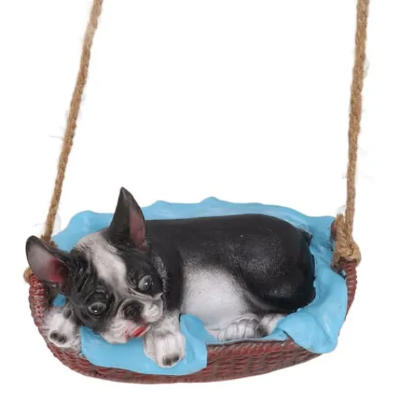 Best Havehundestatue Udendørs Harpiks Gynge Ornament Hængende Dekoration Hjem Bulldog Dyr Gave Sort Havedekorationer