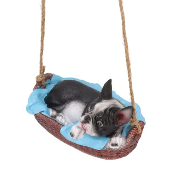 Best Havehundestatue Udendørs Harpiks Gynge Ornament Hængende Dekoration Hjem Bulldog Dyr Gave Sort Havedekorationer