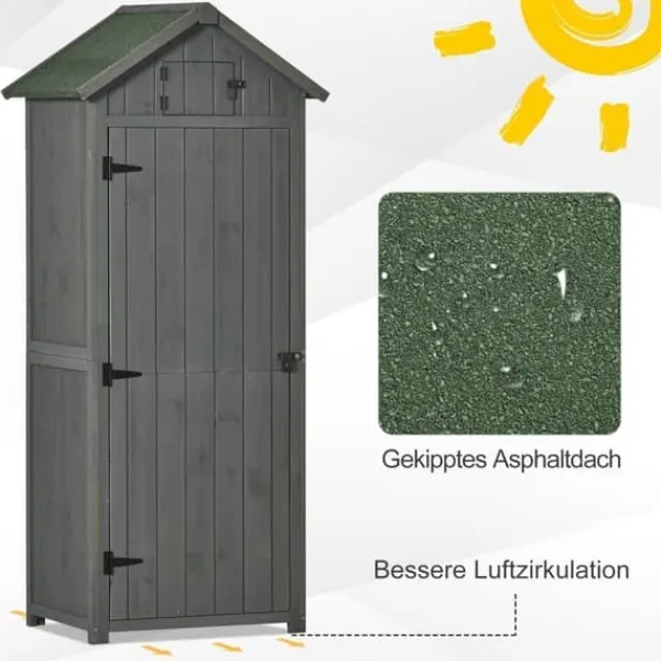 Clearance Havekabinet i træ med vindue & hylder, 77×54,2×179 cm, grå/grøn Skure, Garager & Carports