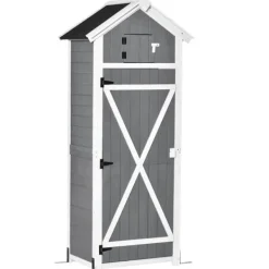 Skure, Garager & Carports^Havekabinet med dør & tag, 78×52,5×182 cm, grå – ideel til haveopbevaring