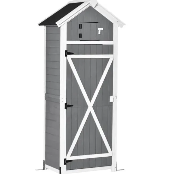 Skure, Garager & Carports^Havekabinet med dør & tag, 78×52,5×182 cm, grå – ideel til haveopbevaring