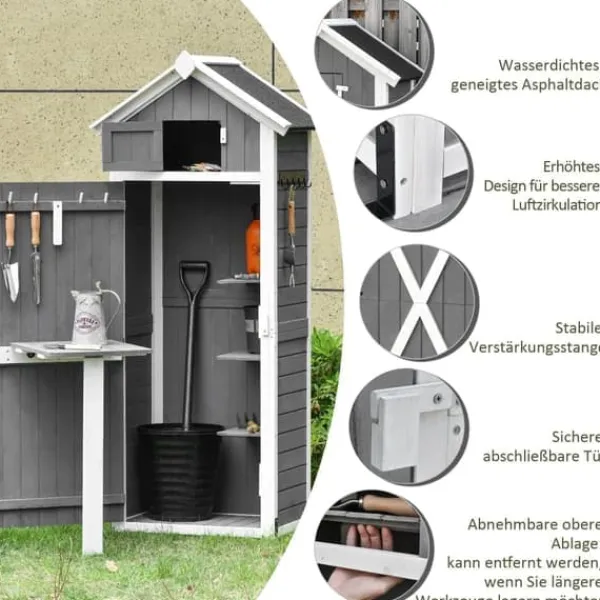 Skure, Garager & Carports^Havekabinet med dør & tag, 78×52,5×182 cm, grå – ideel til haveopbevaring
