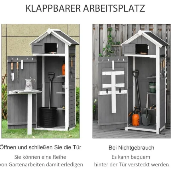 Skure, Garager & Carports^Havekabinet med dør & tag, 78×52,5×182 cm, grå – ideel til haveopbevaring