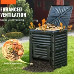 New Havekompostbeholder 80 Gal, BPA-fri, stor kapacitet, nem at samle, udendørs komposter med top og bunddør til frugtbar jord. Kompostering