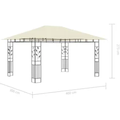 Telte & Lysthuse^Havemøbler pavillon med myggenet og solcelledrevne LED-lys | Farve: Creme | Størrelse: 4x3x2,73 m