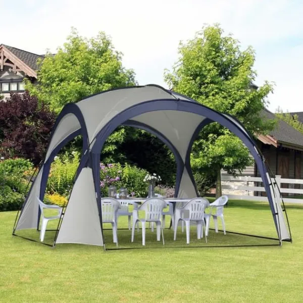 Telte & Lysthuse^Have-/partytelt 3,5×3,5×2,3 m, solbeskyttelse, glasfiber & polyester, creme/blå