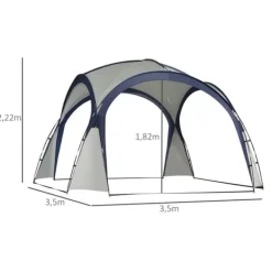 Telte & Lysthuse^Have-/partytelt 3,5×3,5×2,3 m, solbeskyttelse, glasfiber & polyester, creme/blå