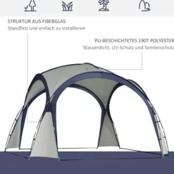 Telte & Lysthuse^Have-/partytelt 3,5×3,5×2,3 m, solbeskyttelse, glasfiber & polyester, creme/blå