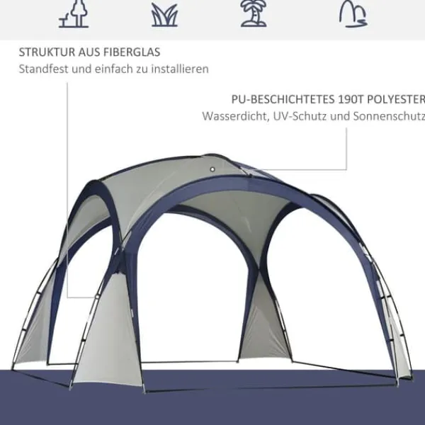Telte & Lysthuse^Have-/partytelt 3,5×3,5×2,3 m, solbeskyttelse, glasfiber & polyester, creme/blå