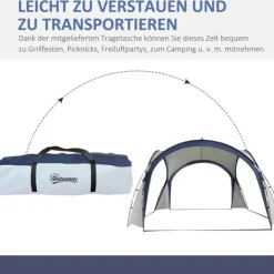 Telte & Lysthuse^Have-/partytelt 3,5×3,5×2,3 m, solbeskyttelse, glasfiber & polyester, creme/blå
