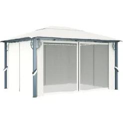 Outlet Havepavillon med gardin 400x300 cm aluminium cremefarvet - Pavillon - Pavilloner - Home & Living Telte & Lysthuse