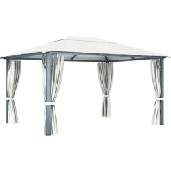 Outlet Havepavillon med gardin 400x300 cm aluminium cremefarvet - Pavillon - Pavilloner - Home & Living Telte & Lysthuse