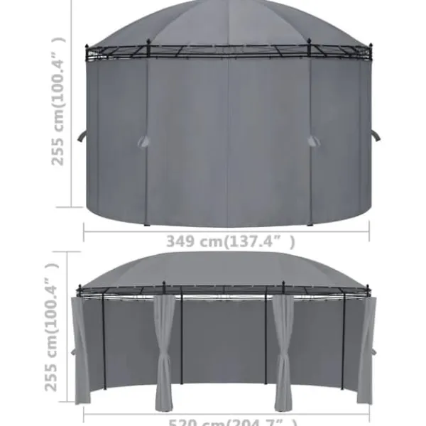 Telte & Lysthuse^Havepavillon med gardiner - Stærkt stålstel | Størrelse: 520x349x255 cm | Farve: Antracitgrå